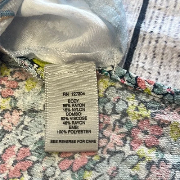 John•Mark Sz Small Embroidered Blue and White 3/4 Sleeve Boho Blouse - Picture 11 of 12